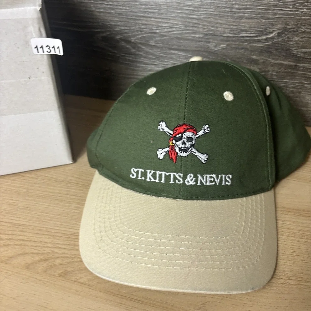 St Kitts & Nevis Hat Cap Strap Back Embroidered Pirate Skull West Indies Mens
